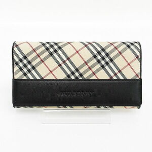 BURBERRY Check Long Wallet Beige Black Canvas Leather